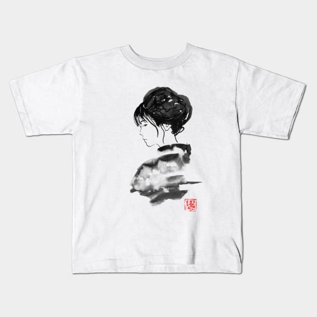 watercolor geisha Kids T-Shirt by pechane